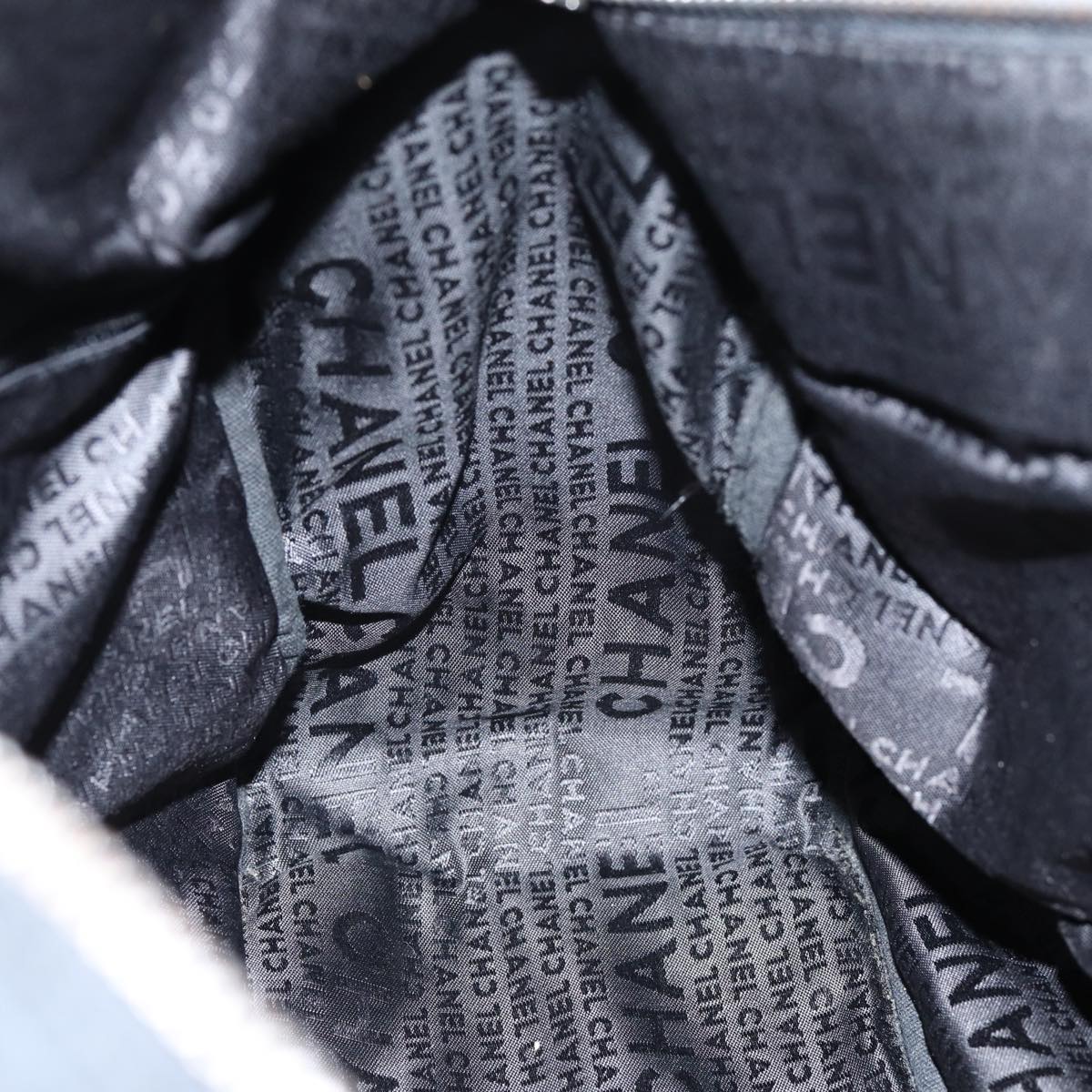 CHANEL Choco Bar Hand Bag Nylon Black Silver CC Auth bs15702