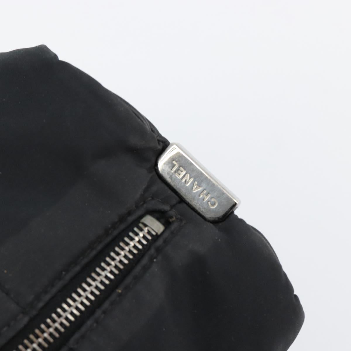 CHANEL Choco Bar Hand Bag Nylon Black Silver CC Auth bs15702