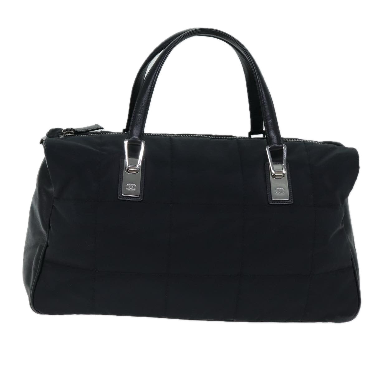 CHANEL Choco Bar Hand Bag Nylon Black Silver CC Auth bs15702