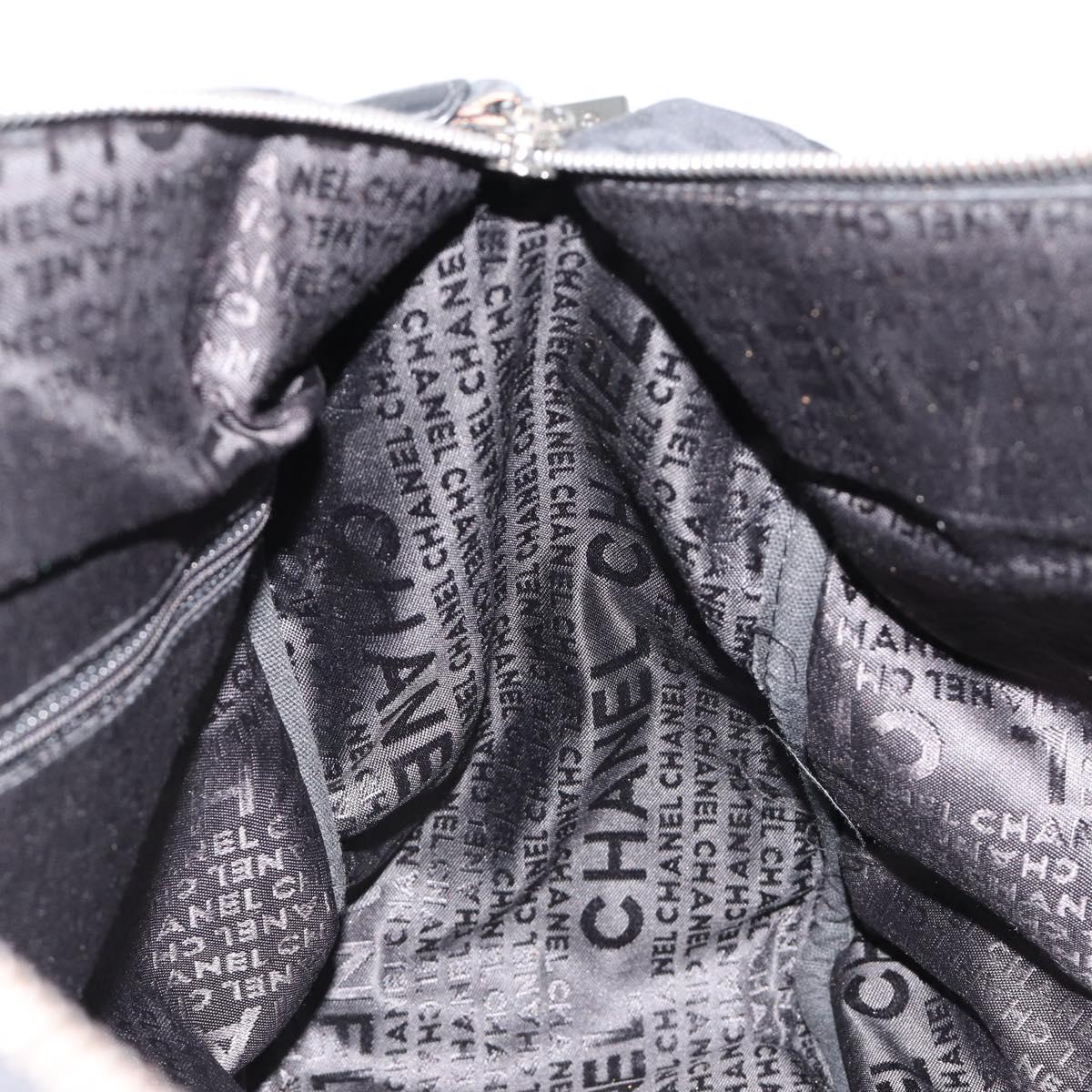 CHANEL Choco Bar Hand Bag Nylon Black Silver CC Auth bs15702