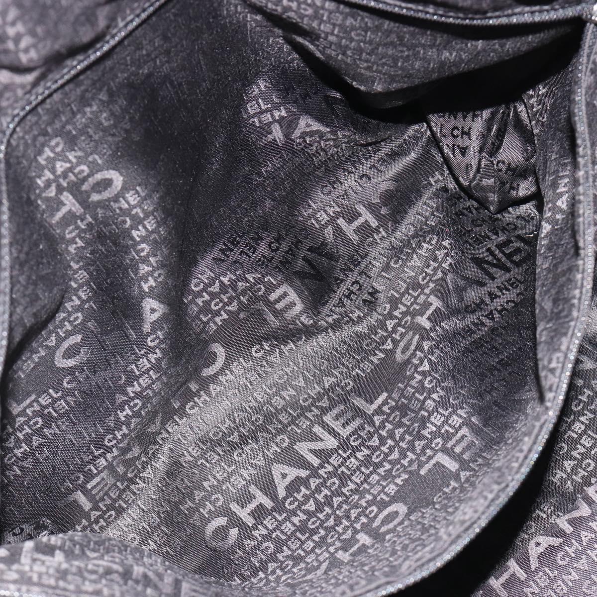 CHANEL Choco Bar Hand Bag Nylon Black Silver CC Auth bs15702
