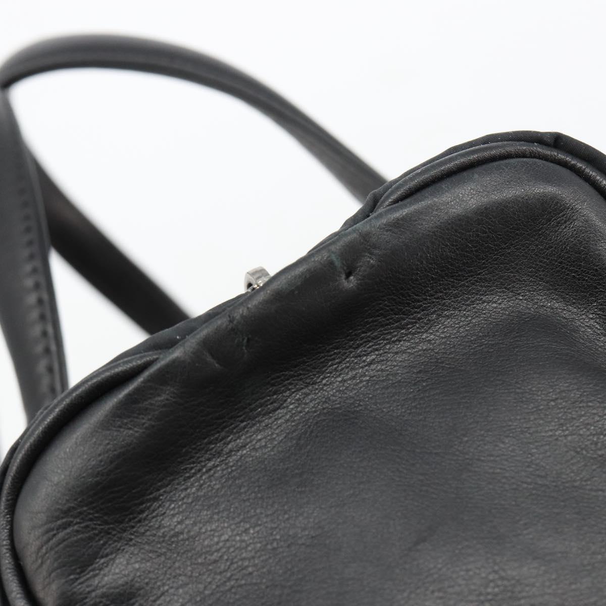 CHANEL Choco Bar Hand Bag Nylon Black Silver CC Auth bs15702