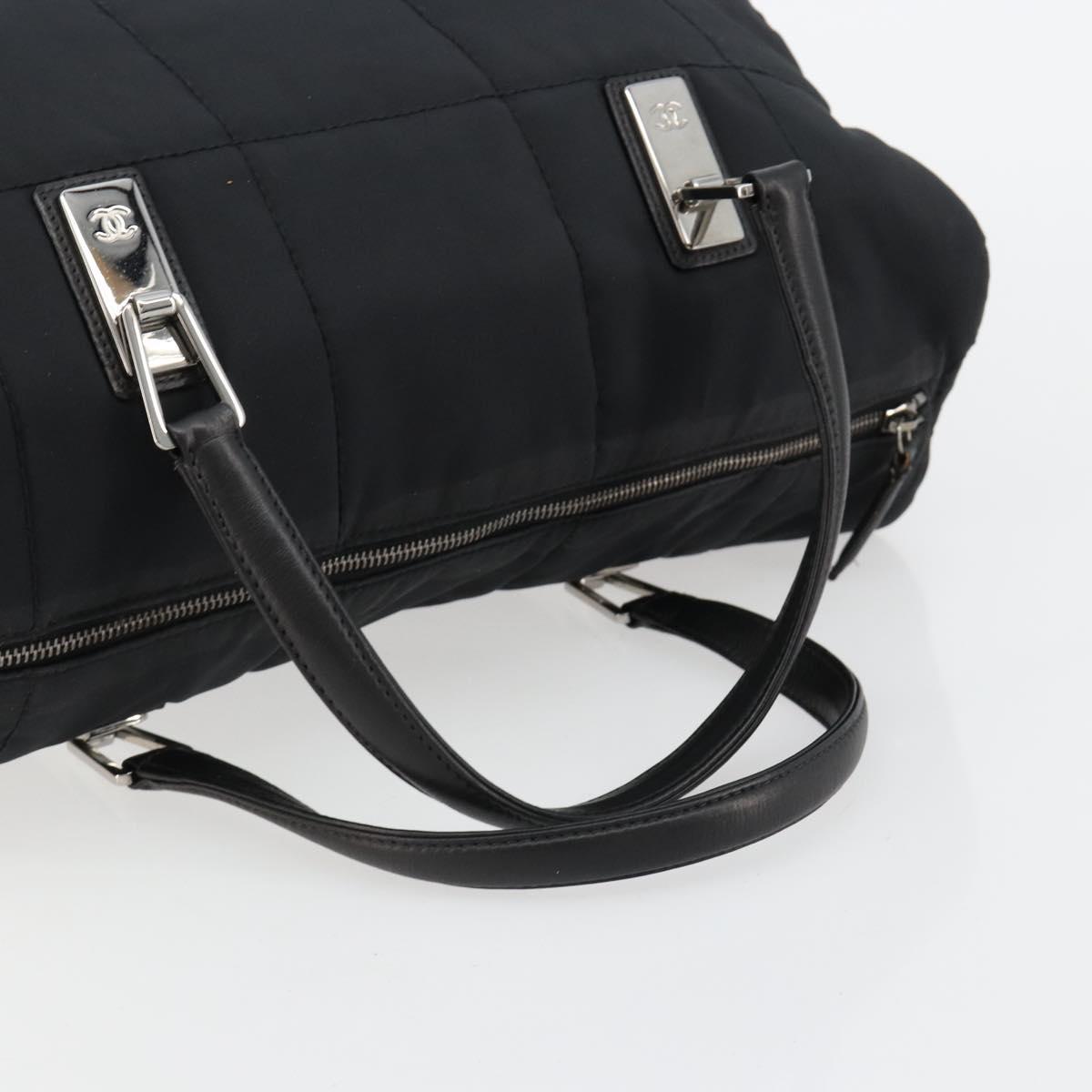 CHANEL Choco Bar Hand Bag Nylon Black Silver CC Auth bs15702