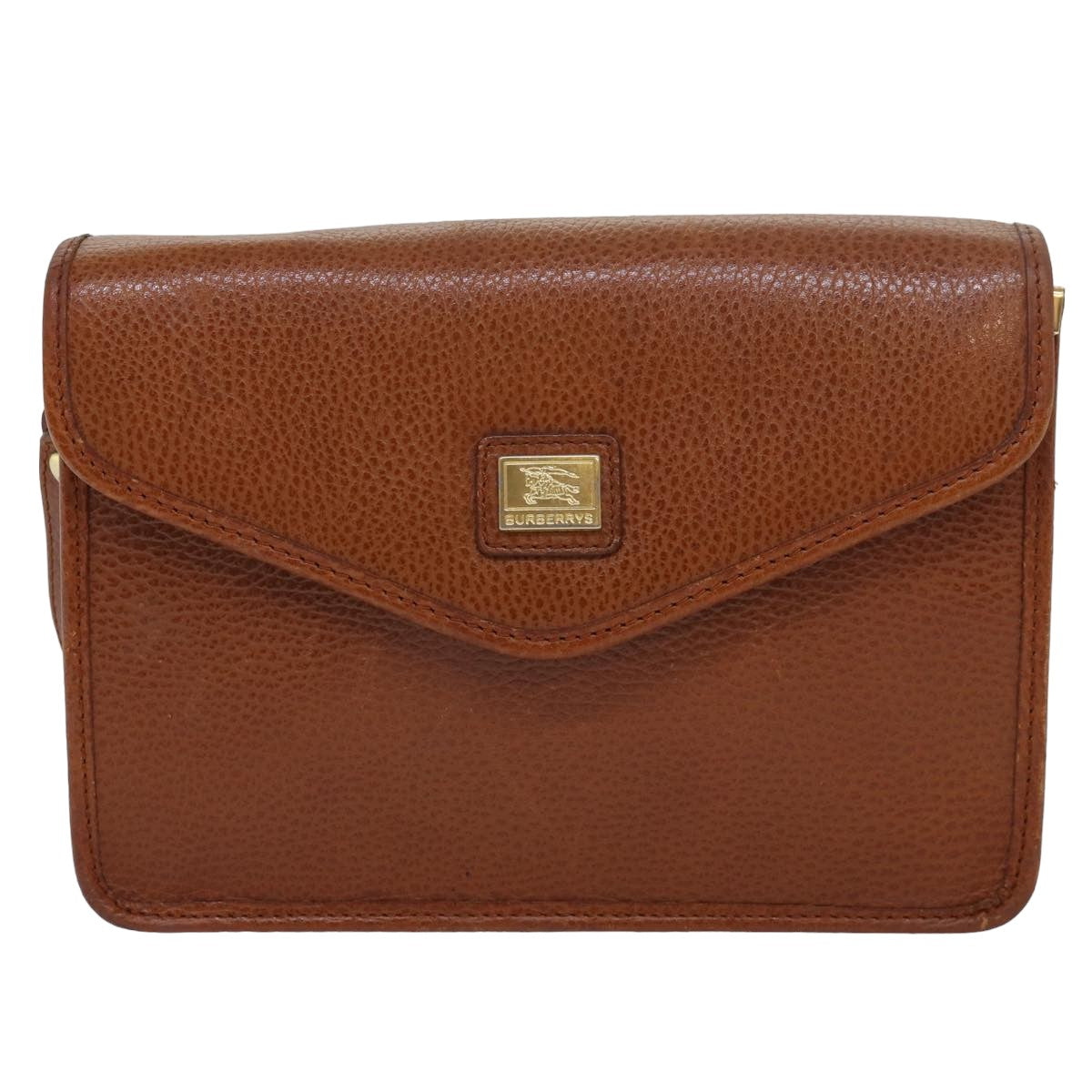 Burberrys Clutch Bag Leather Brown Auth bs15802