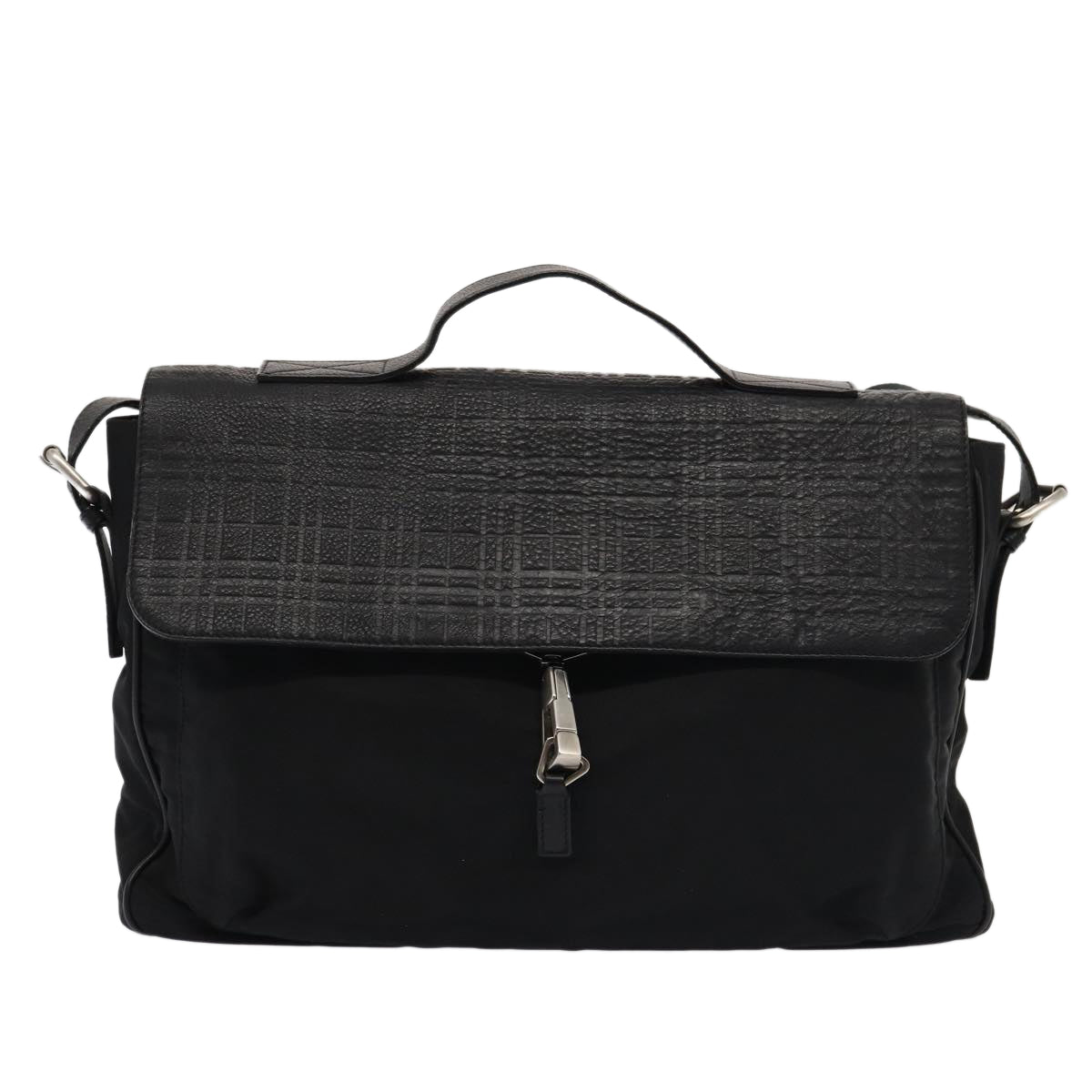 BURBERRY Nova Check Hand Bag Leather nylon 2way Black Auth bs16211