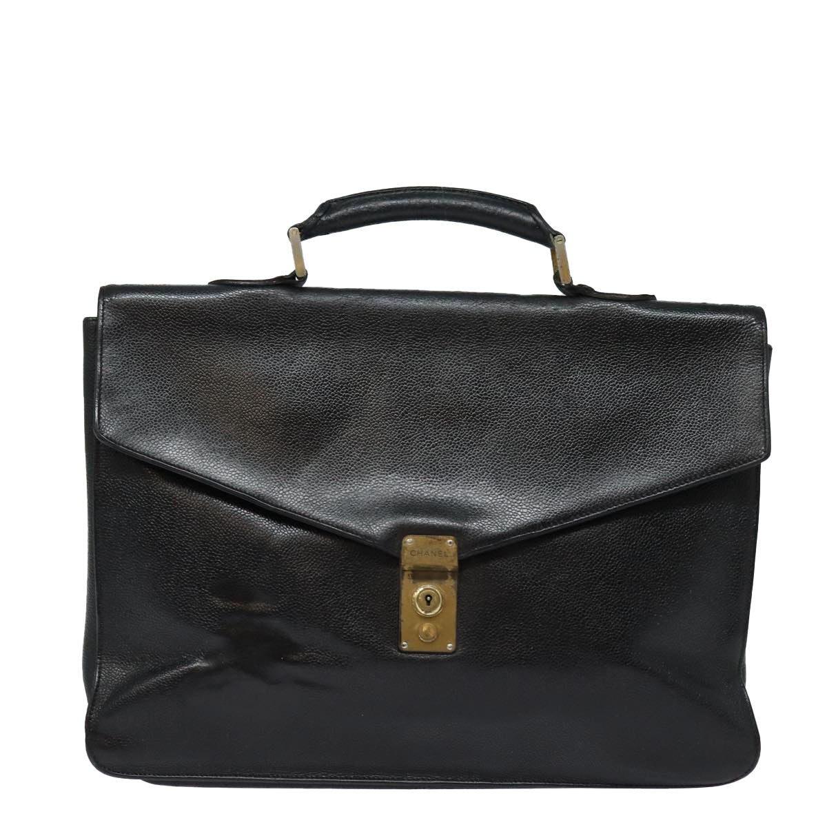 CHANEL Hand Bag Calf Skin Black CC Auth bs16380