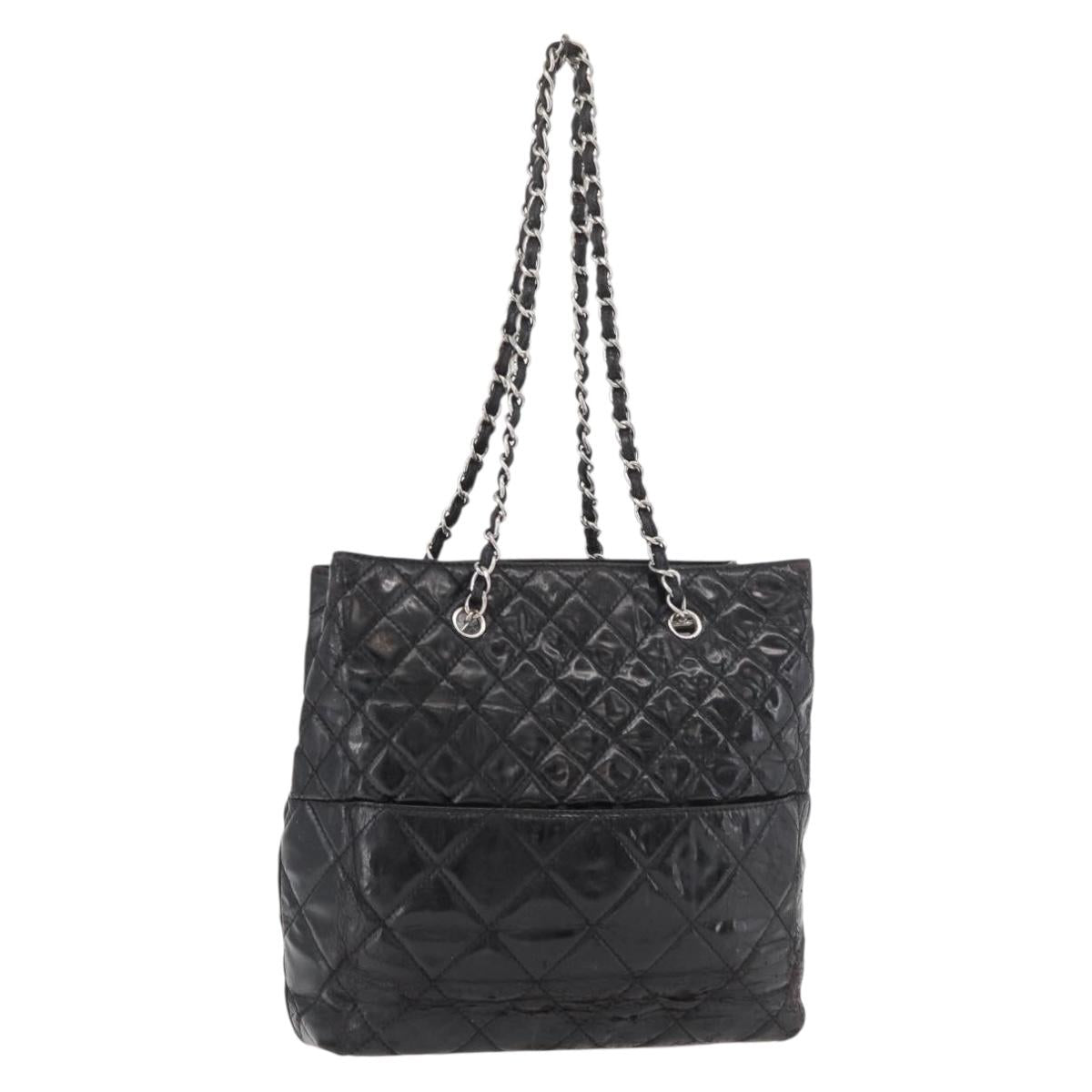 CHANEL Matelasse Chain Tote Bag Leather Black CC Auth bs16447