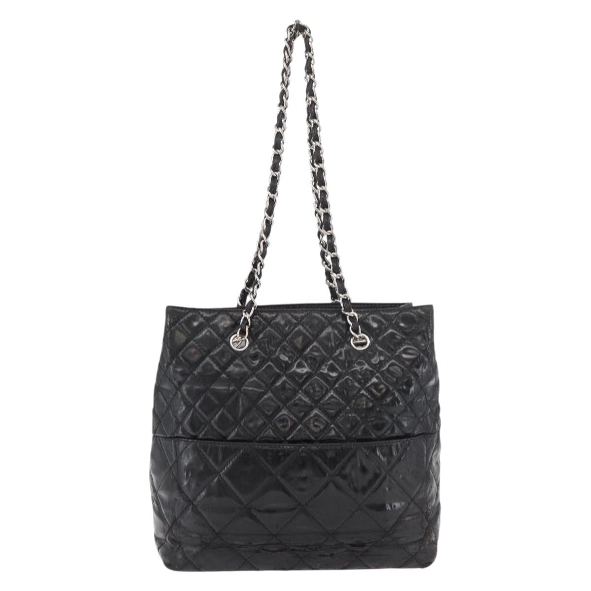 CHANEL Matelasse Chain Tote Bag Leather Black CC Auth bs16447