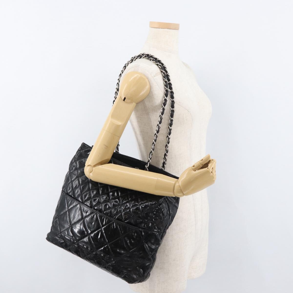 CHANEL Matelasse Chain Tote Bag Leather Black CC Auth bs16447