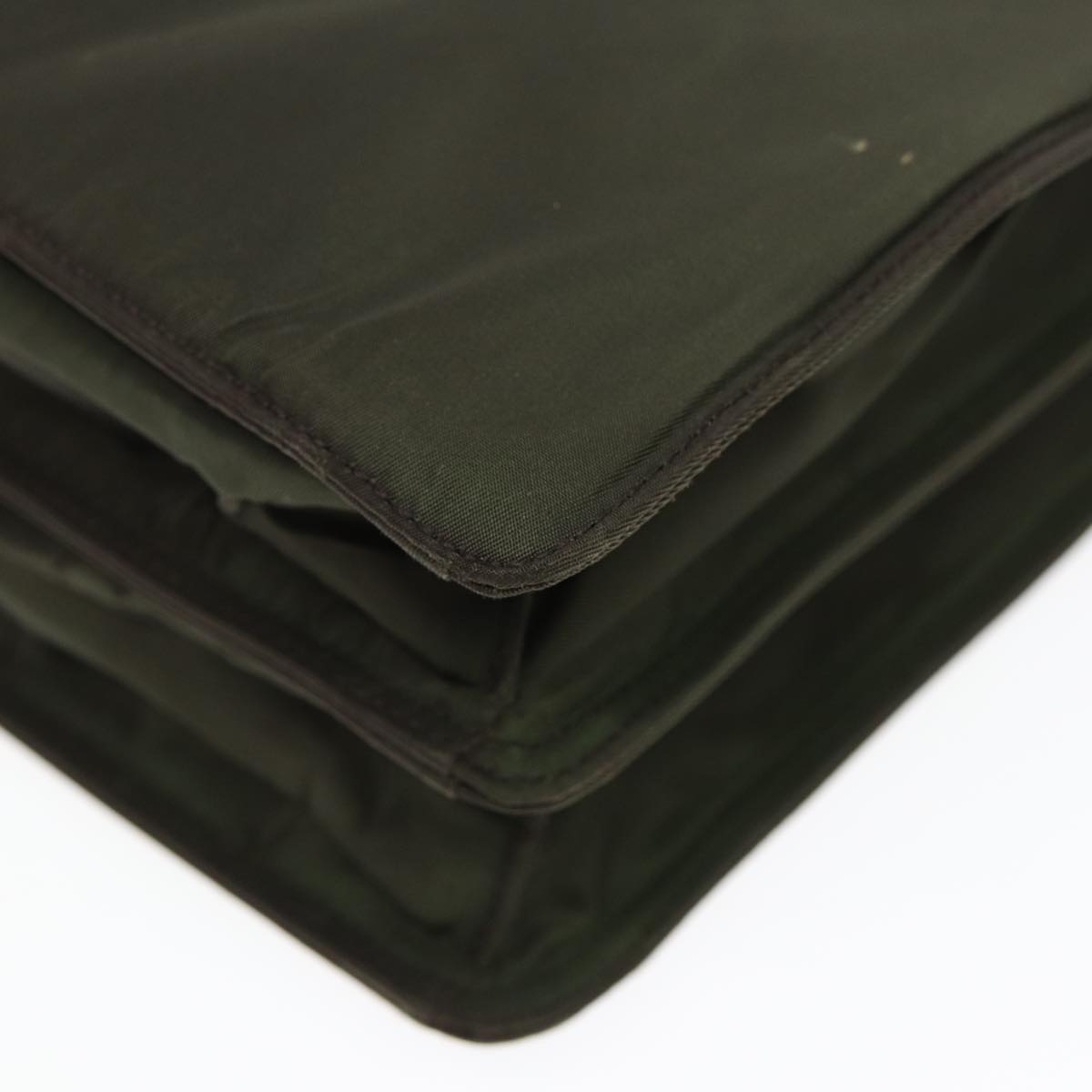 PRADA Business Bag Nylon Khaki Silver Auth bs16524