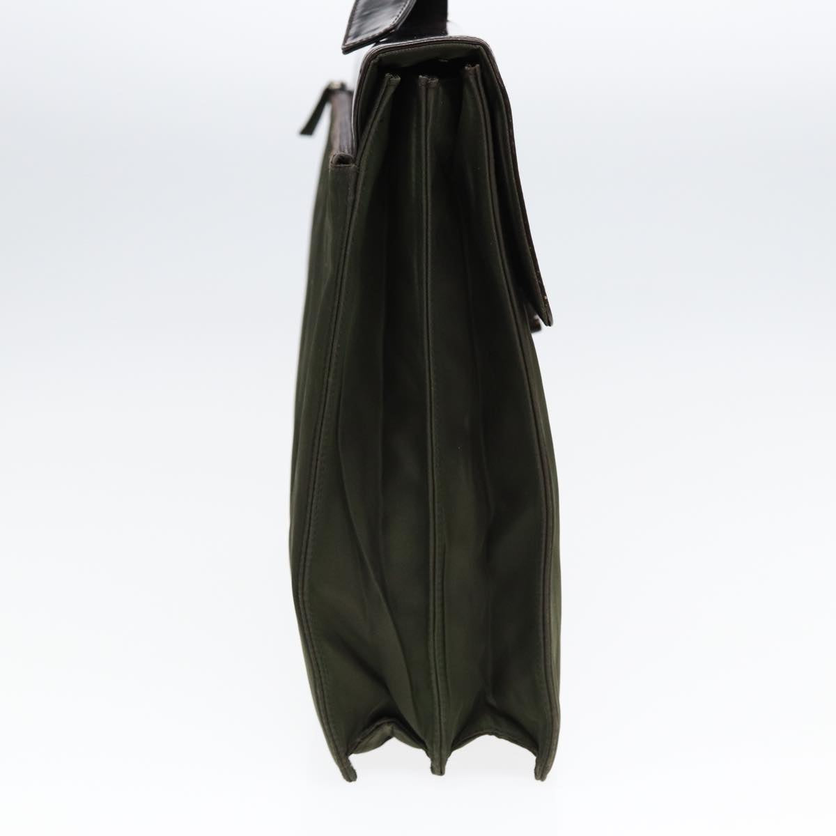 PRADA Business Bag Nylon Khaki Silver Auth bs16524