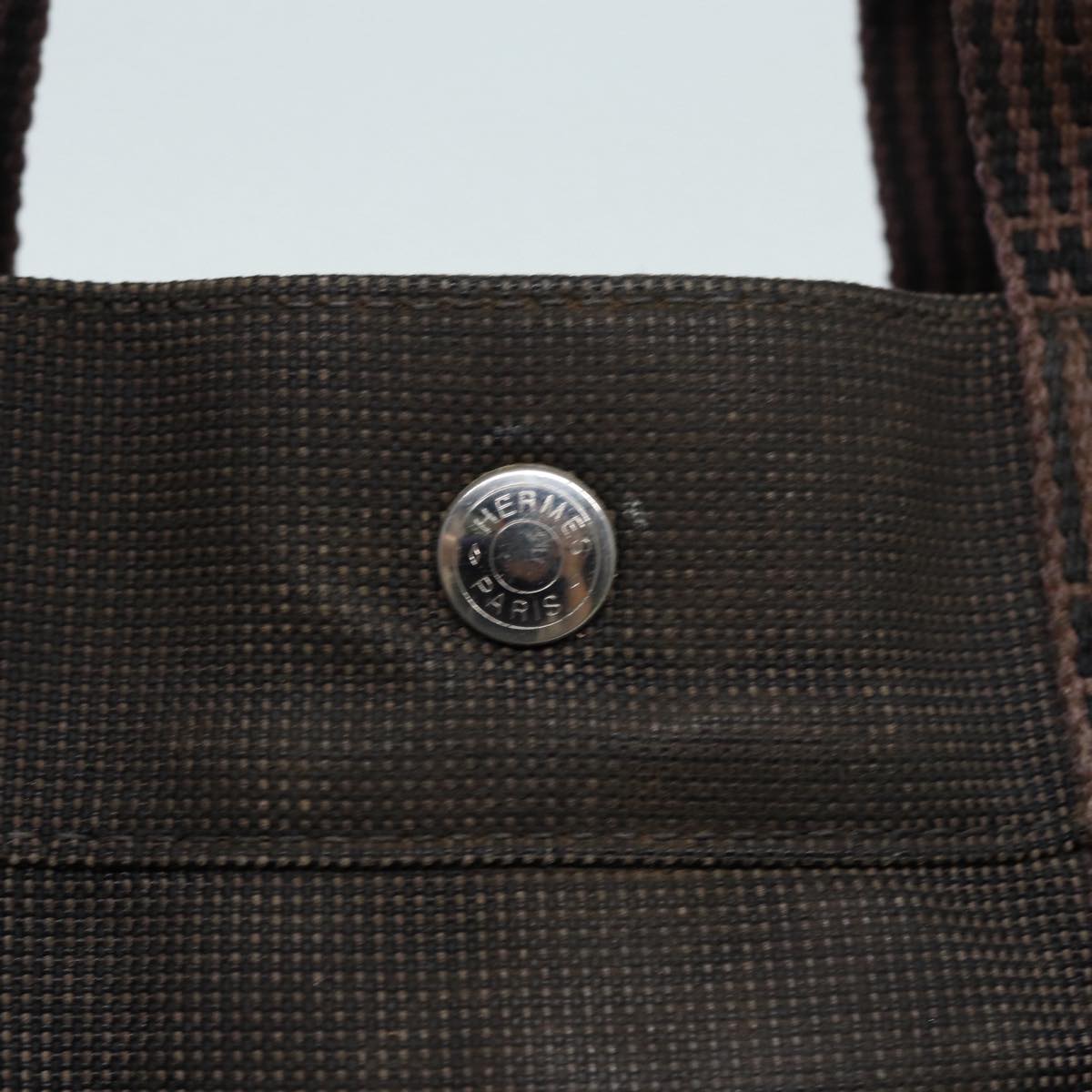 HERMES Her Line MM Hand Bag Canvas Gray Silver Auth bs16554