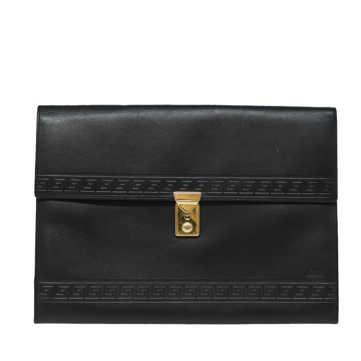 Gianni Versace Document Case Business Bag Leather Black Gold Auth bs16564