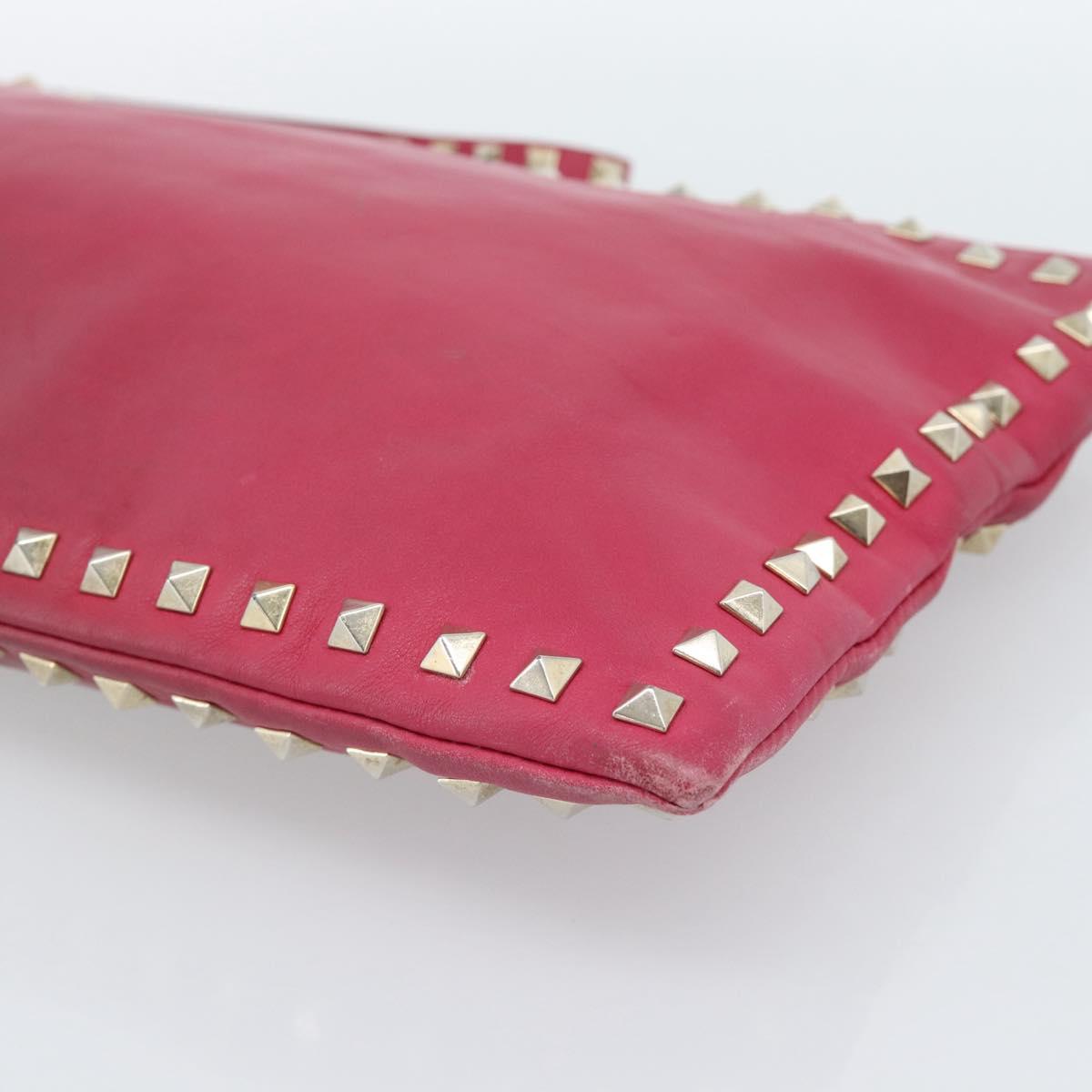 VALENTINO Studs Clutch Bag Leather Pink Gold Auth bs16650