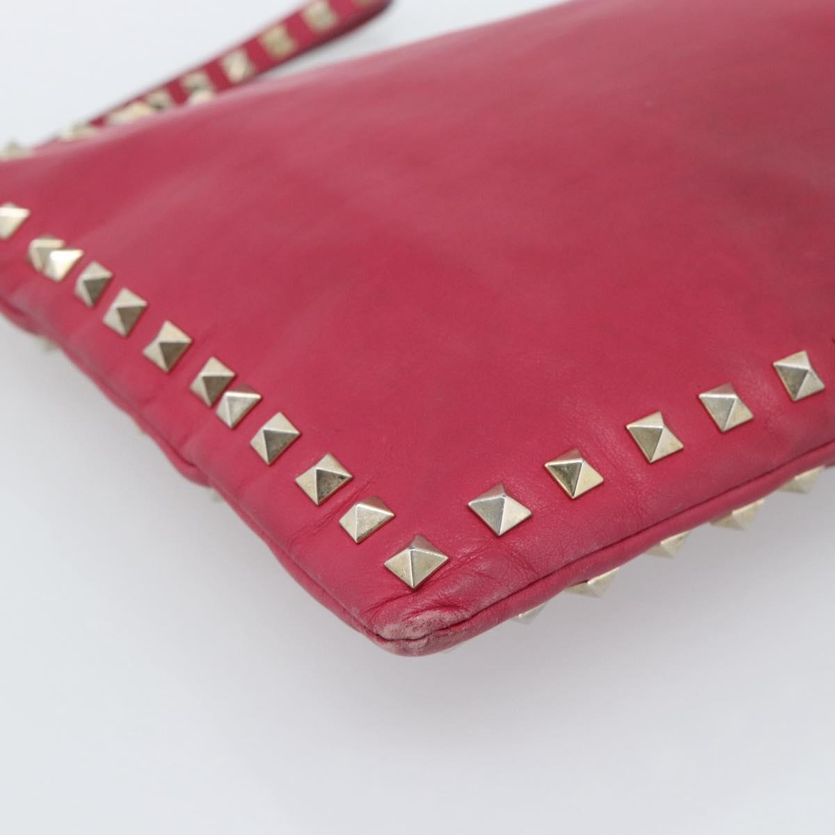 VALENTINO Studs Clutch Bag Leather Pink Gold Auth bs16650