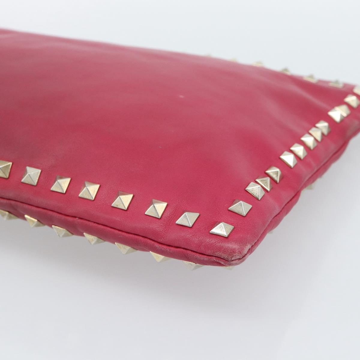 VALENTINO Studs Clutch Bag Leather Pink Gold Auth bs16650
