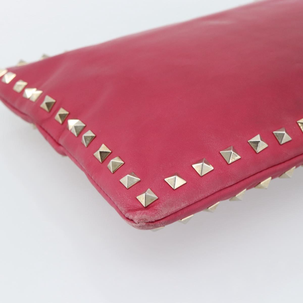 VALENTINO Studs Clutch Bag Leather Pink Gold Auth bs16650