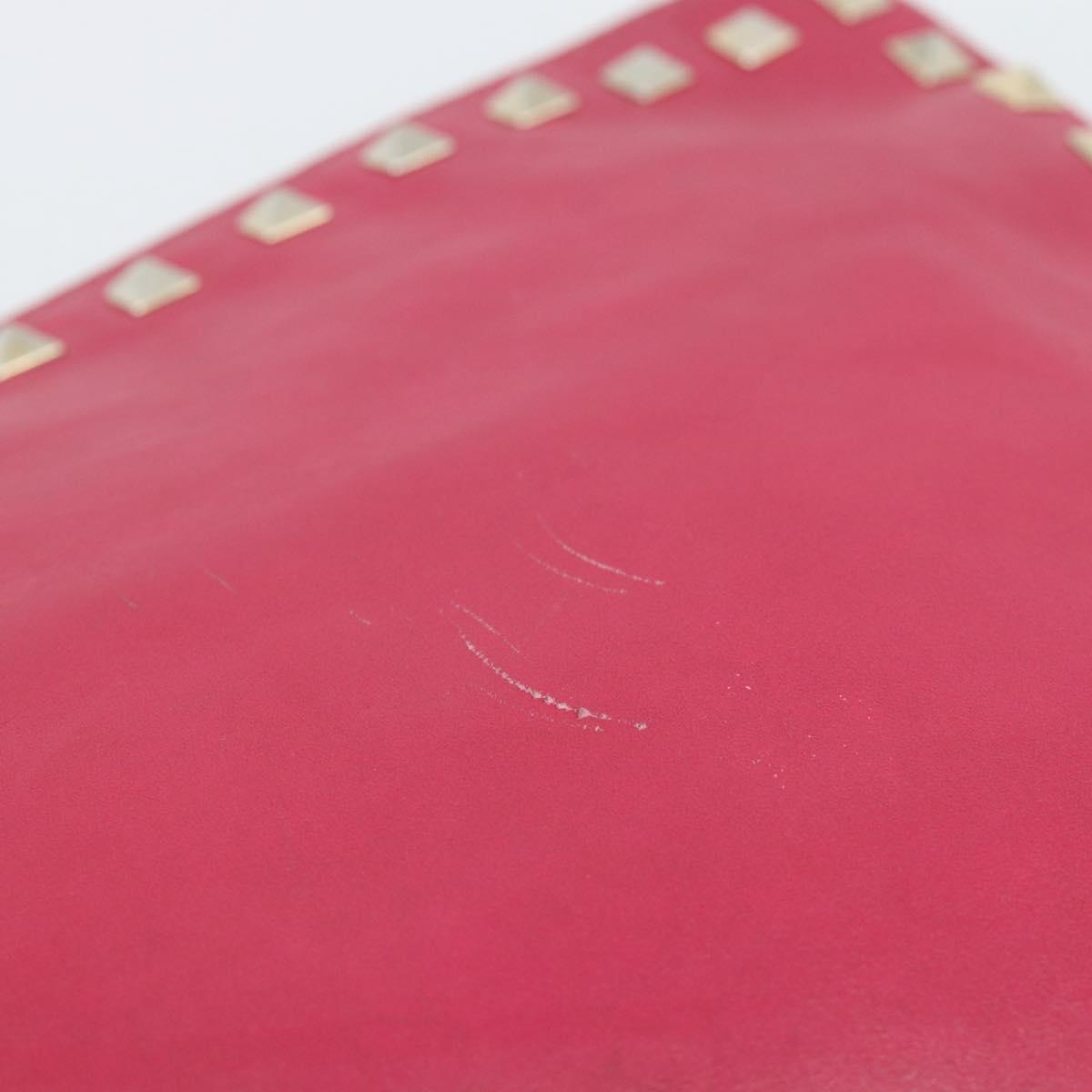 VALENTINO Studs Clutch Bag Leather Pink Gold Auth bs16650
