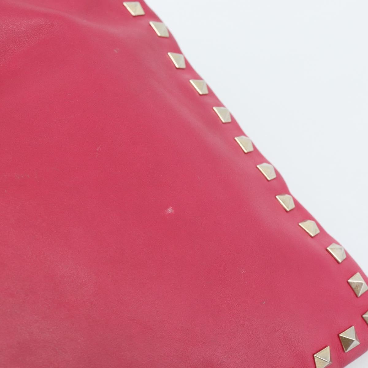 VALENTINO Studs Clutch Bag Leather Pink Gold Auth bs16650