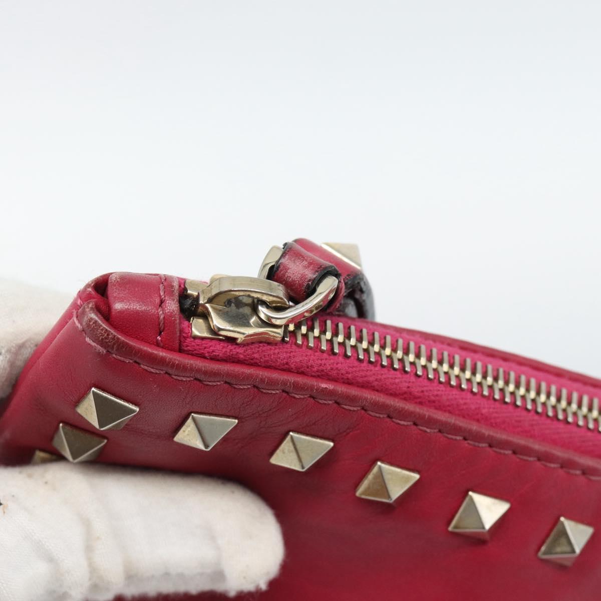 VALENTINO Studs Clutch Bag Leather Pink Gold Auth bs16650