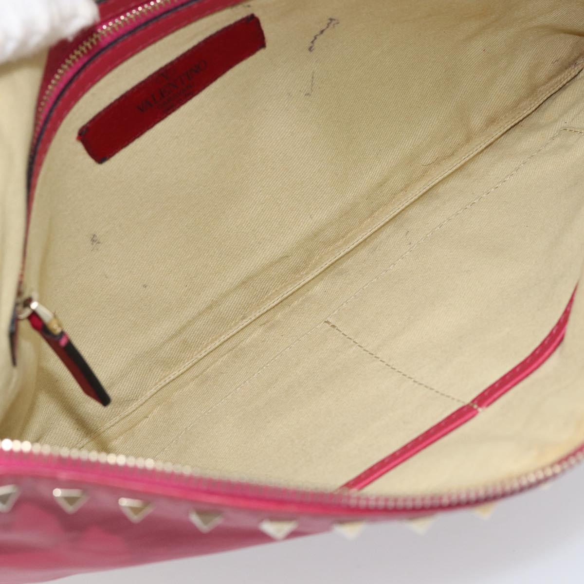 VALENTINO Studs Clutch Bag Leather Pink Gold Auth bs16650