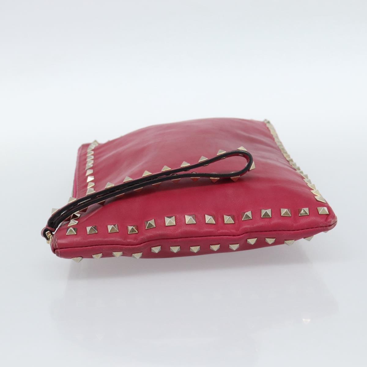 VALENTINO Studs Clutch Bag Leather Pink Gold Auth bs16650