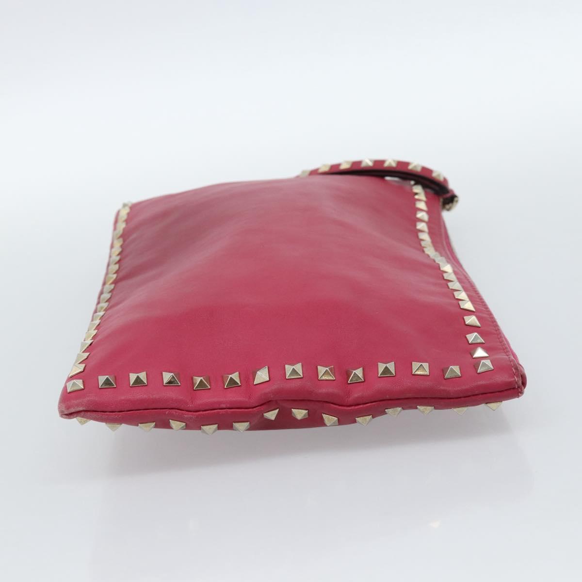 VALENTINO Studs Clutch Bag Leather Pink Gold Auth bs16650