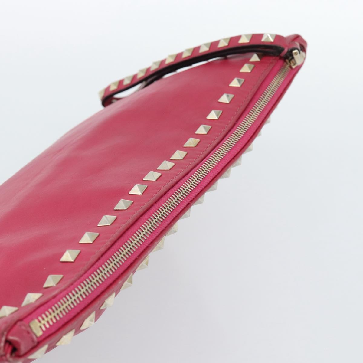 VALENTINO Studs Clutch Bag Leather Pink Gold Auth bs16650