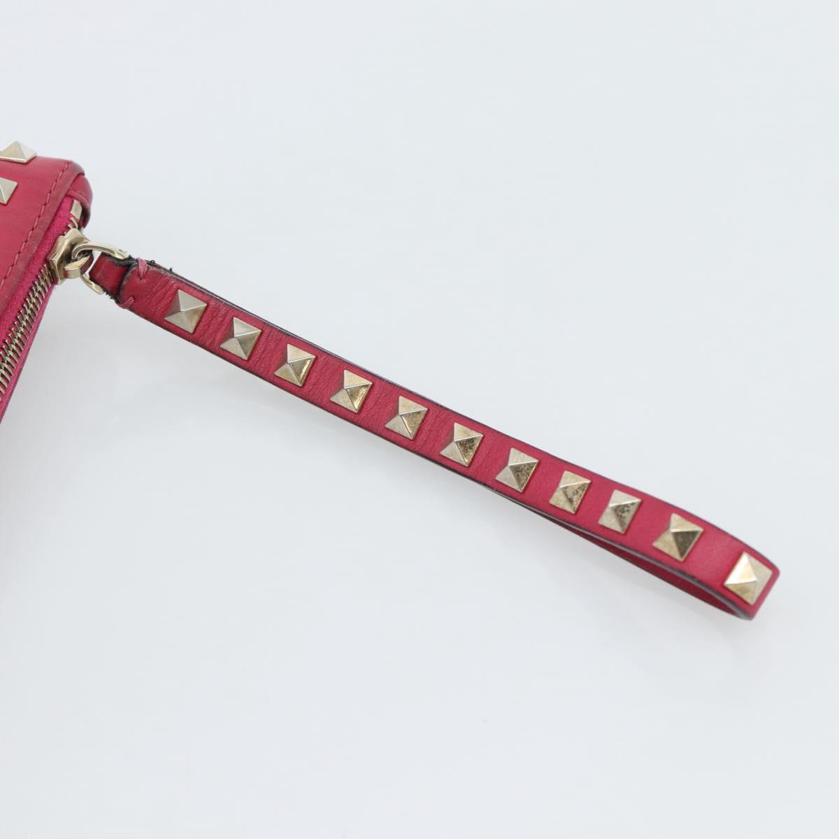 VALENTINO Studs Clutch Bag Leather Pink Gold Auth bs16650