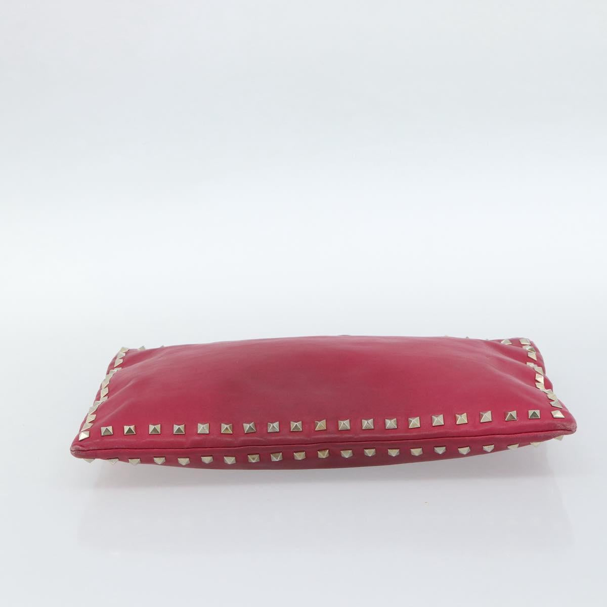 VALENTINO Studs Clutch Bag Leather Pink Gold Auth bs16650