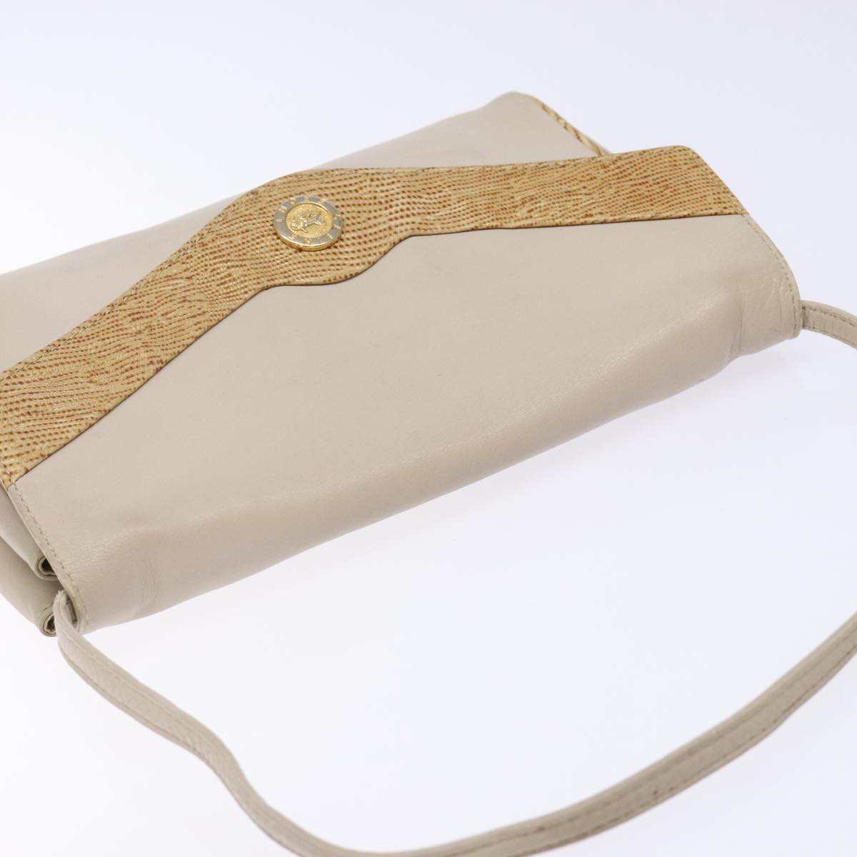 CELINE Hand Bag Leather Beige Auth bs16776