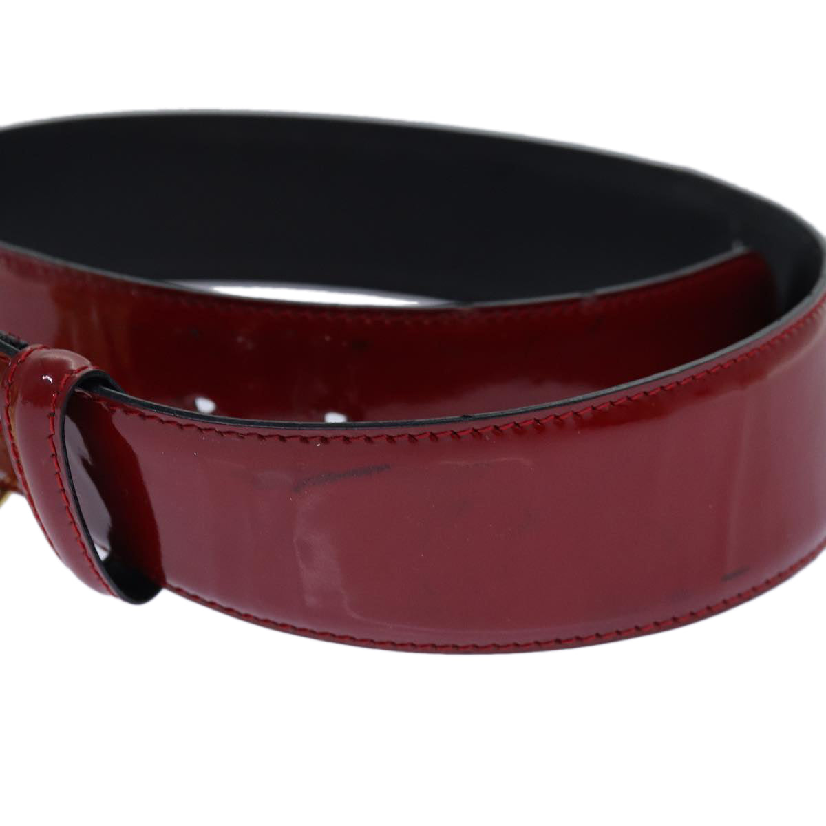 VERSACE Medusa Belt Patent leather 68cn-28.7"""""""" Red Gold Auth bs16787