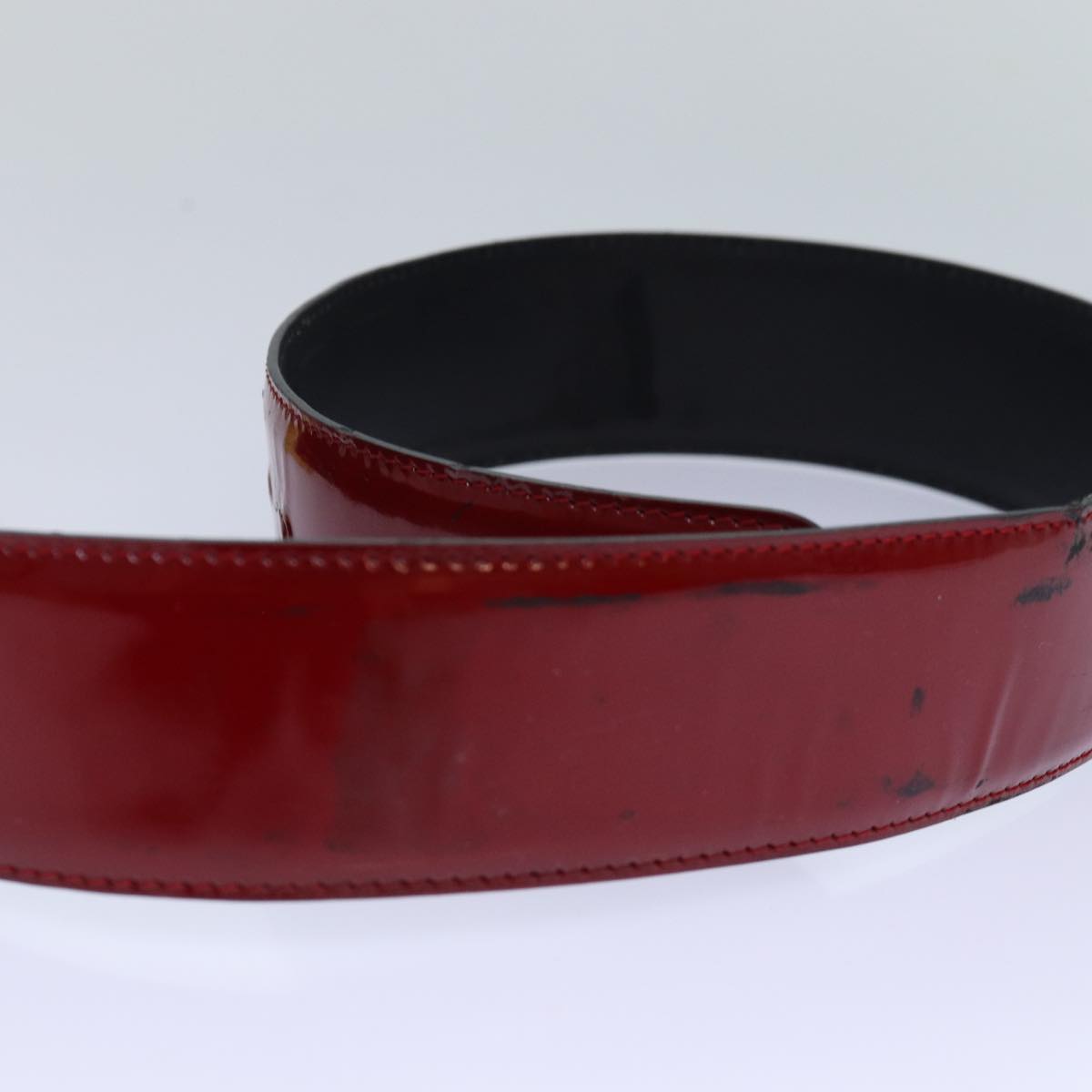 VERSACE Medusa Belt Patent leather 68cn-28.7"""""""" Red Gold Auth bs16787