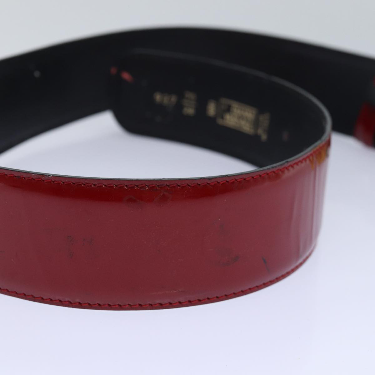 VERSACE Medusa Belt Patent leather 68cn-28.7"""""""" Red Gold Auth bs16787