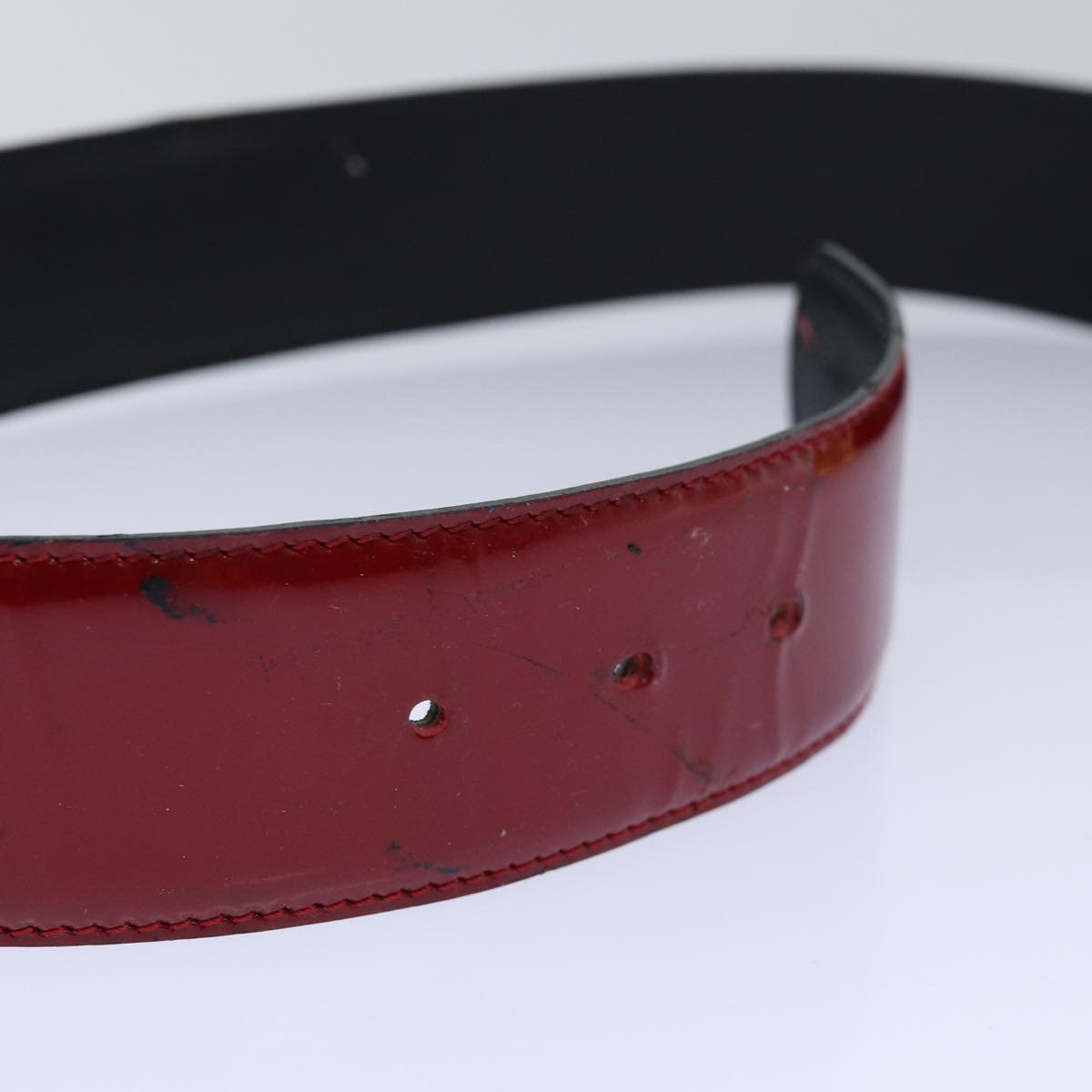 VERSACE Medusa Belt Patent leather 68cn-28.7"""""""" Red Gold Auth bs16787