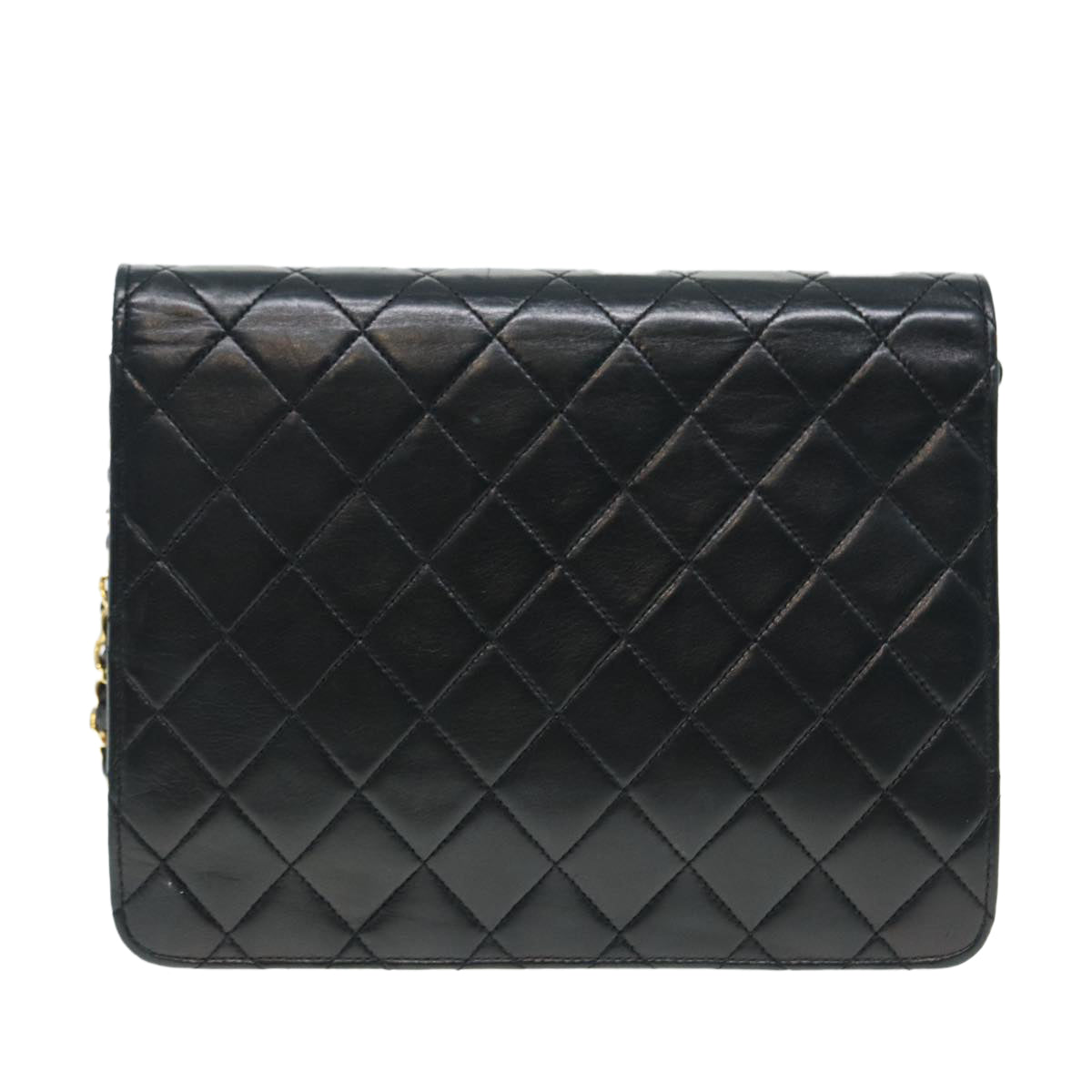 CHANEL Matelasse Chain Shoulder Bag Lamb Skin Black Gold CC Auth bs16822