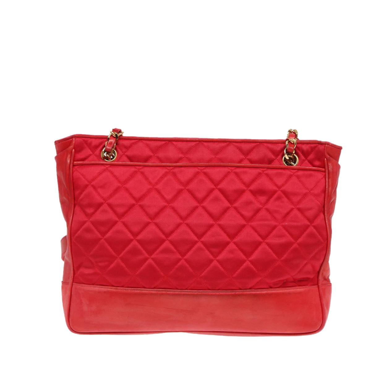 CHANEL Matelasse Chain Shoulder Bag Satin Red Gold CC Auth bs17153