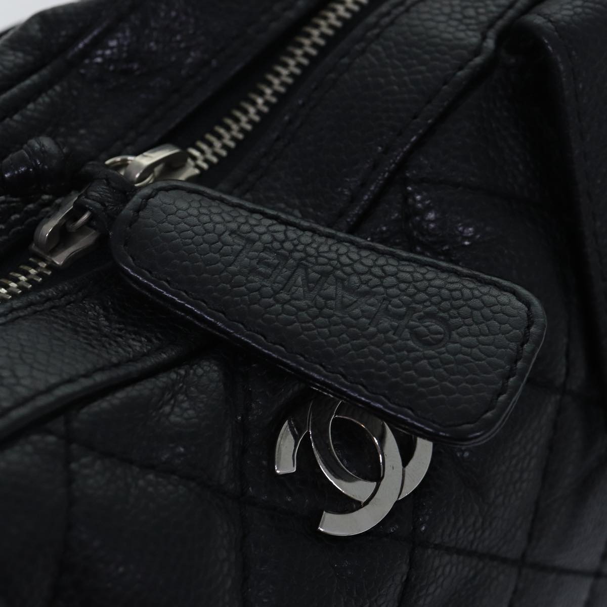 CHANEL Matelasse Hand Bag Calf Skin Black Silver CC Auth bs17167