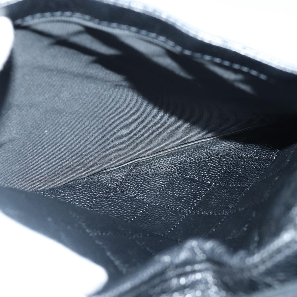 CHANEL Matelasse Hand Bag Calf Skin Black Silver CC Auth bs17167