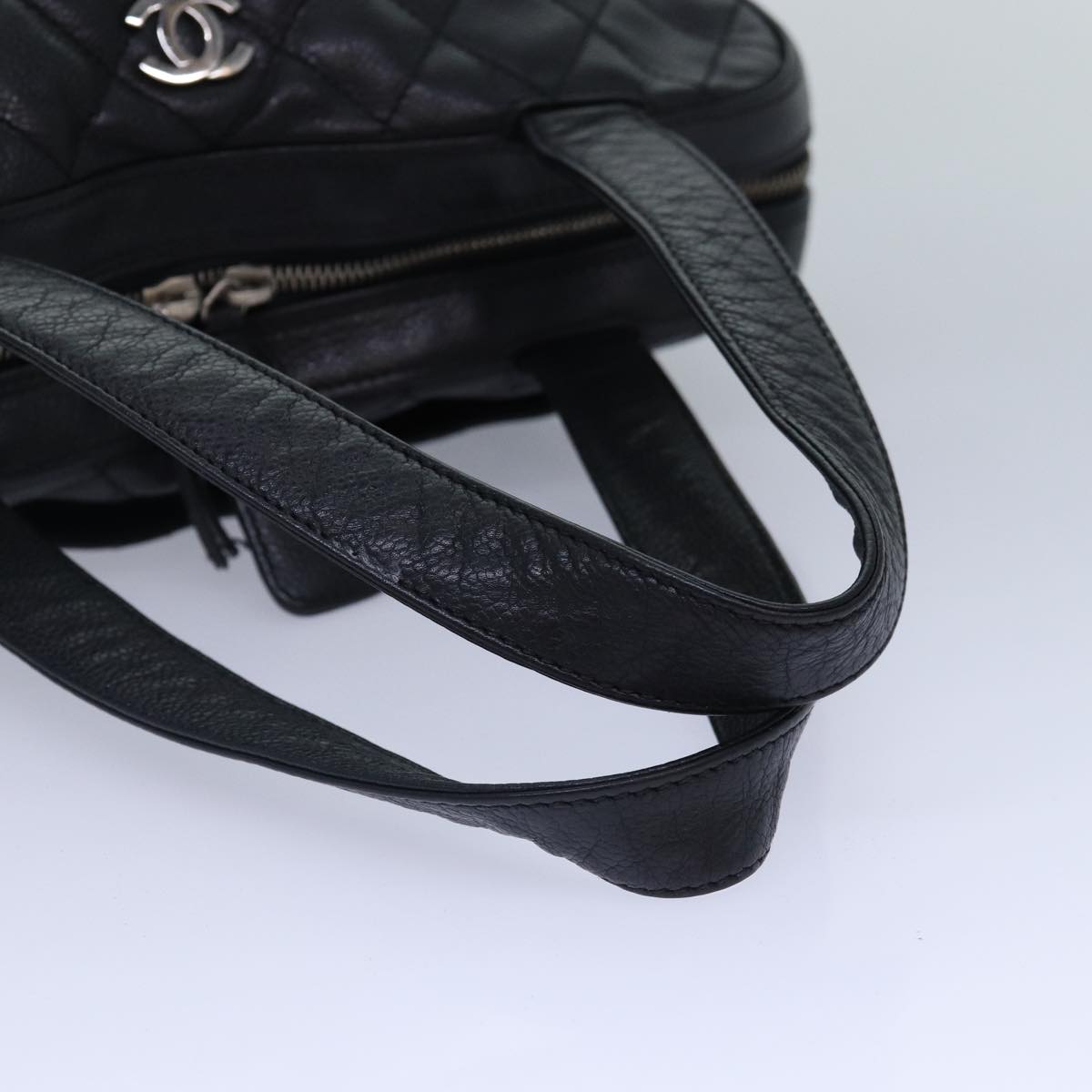 CHANEL Matelasse Hand Bag Calf Skin Black Silver CC Auth bs17167