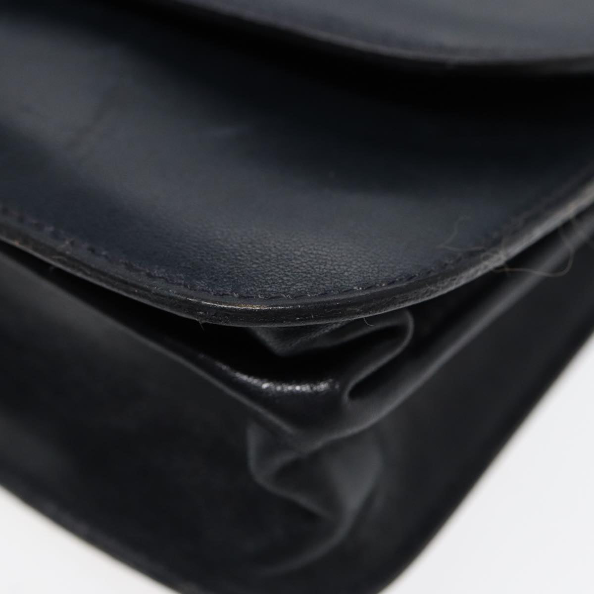 BALENCIAGA Shoulder Bag Leather Navy Gold Auth bs17168