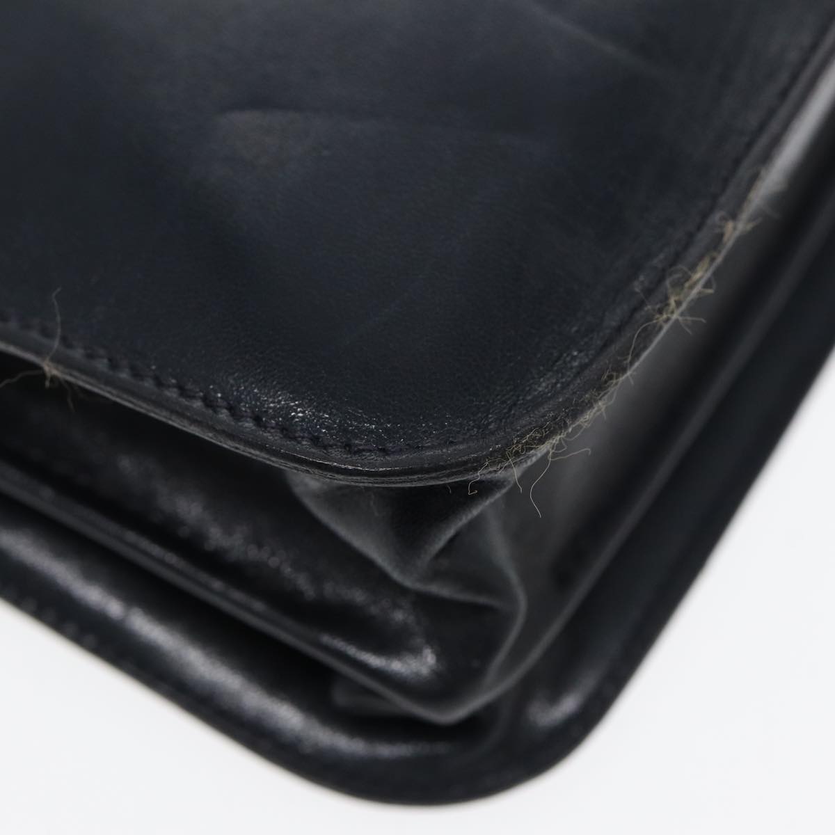 BALENCIAGA Shoulder Bag Leather Navy Gold Auth bs17168