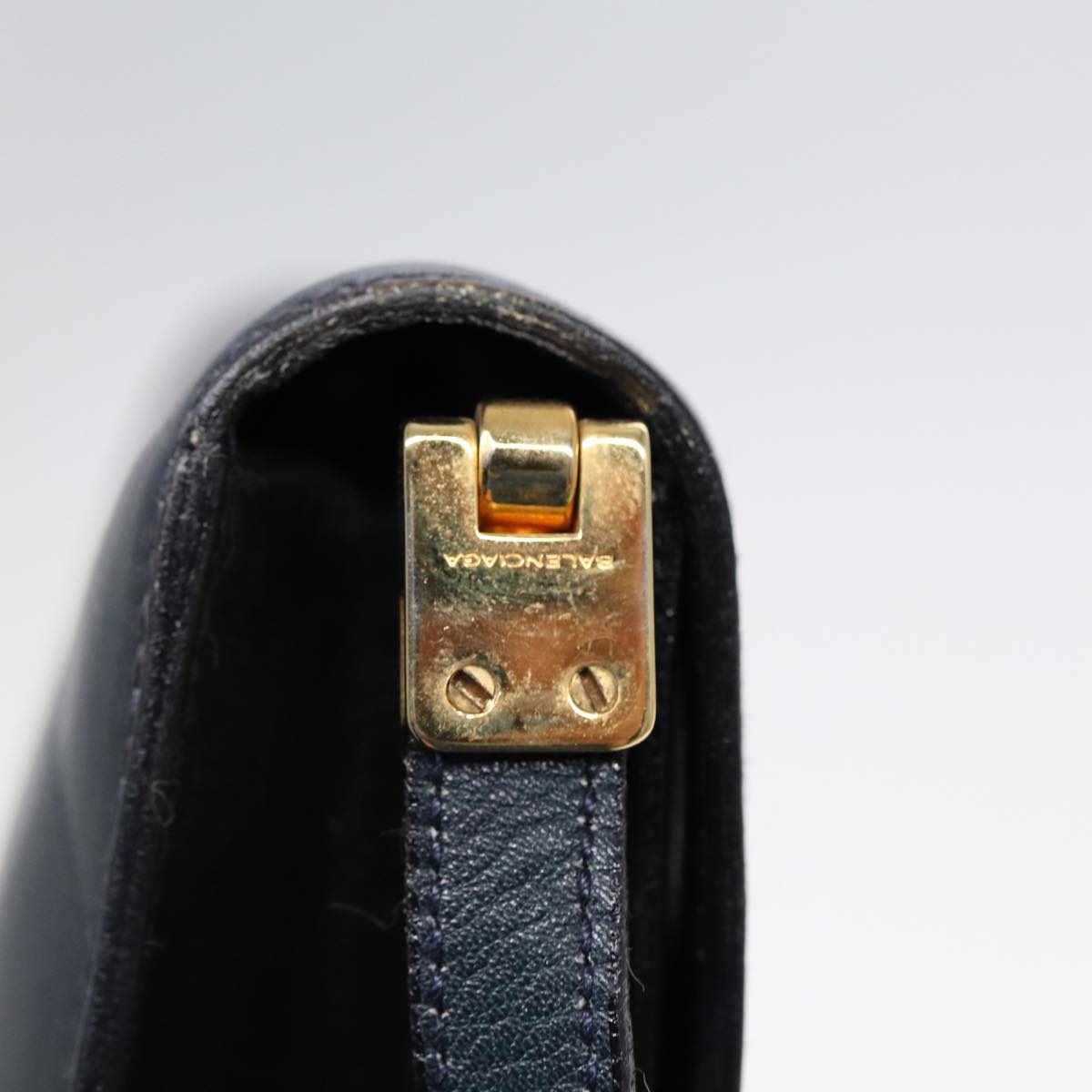 BALENCIAGA Shoulder Bag Leather Navy Gold Auth bs17168