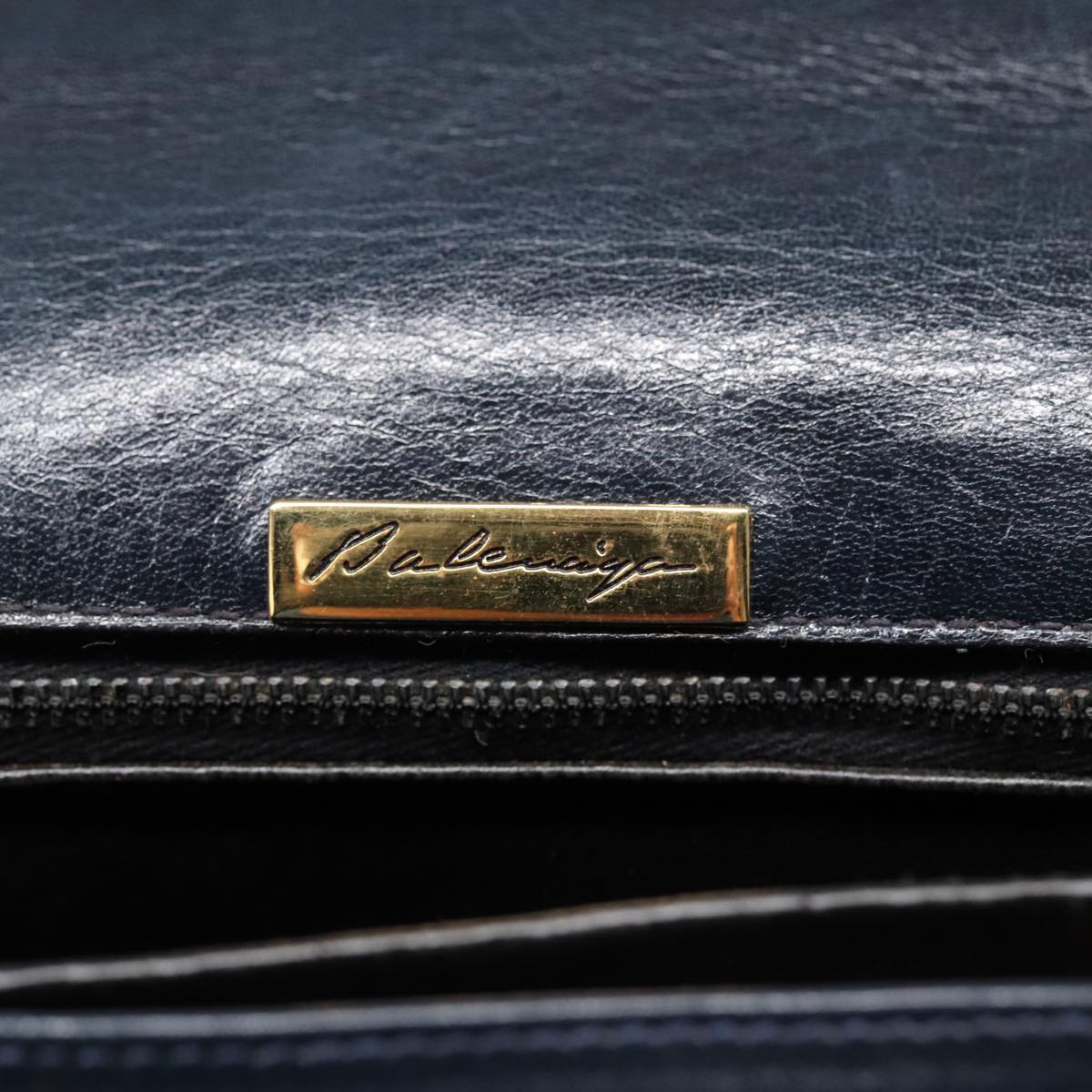 BALENCIAGA Shoulder Bag Leather Navy Gold Auth bs17168