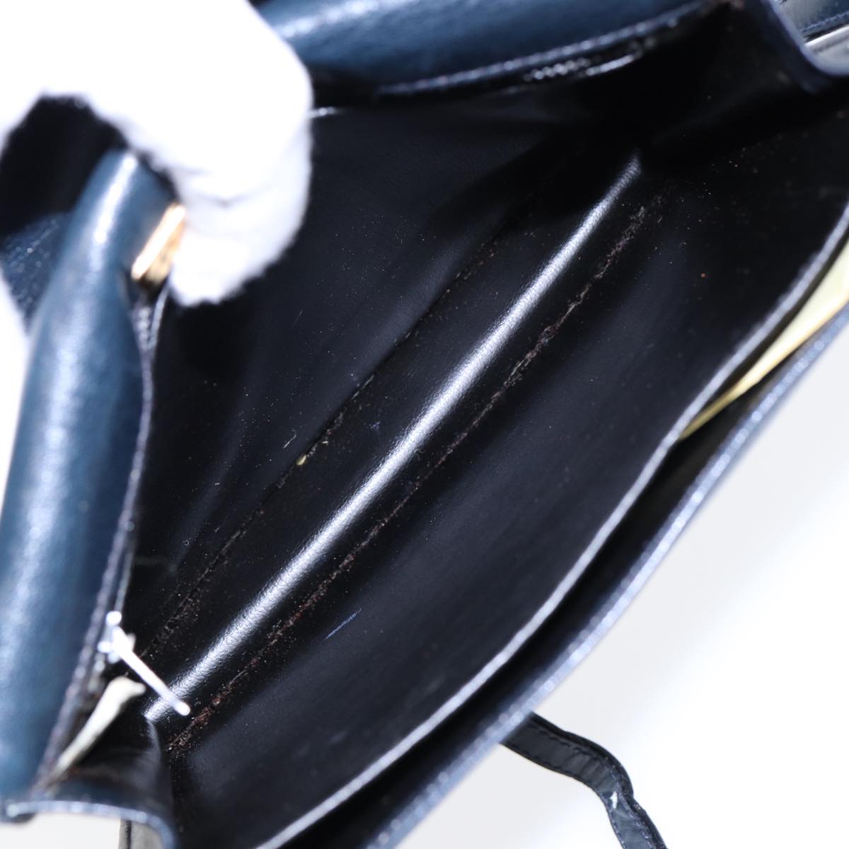 BALENCIAGA Shoulder Bag Leather Navy Gold Auth bs17168