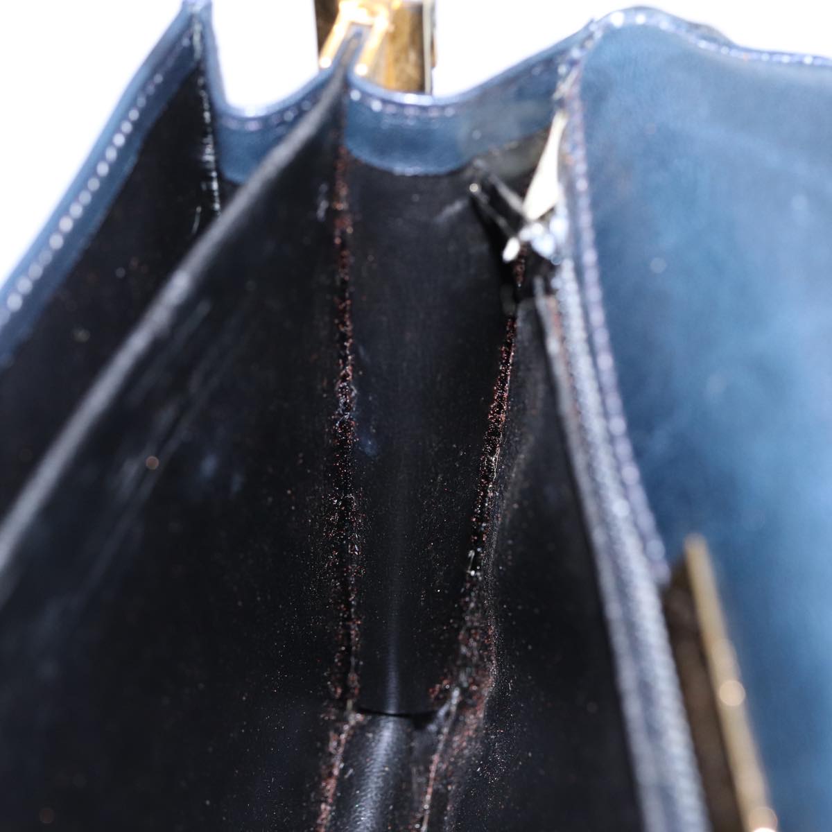 BALENCIAGA Shoulder Bag Leather Navy Gold Auth bs17168