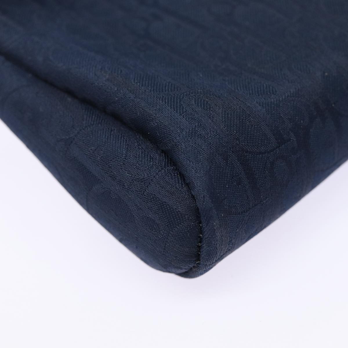 Christian Dior Trotter Canvas Pouch Navy Gold Auth bs17208