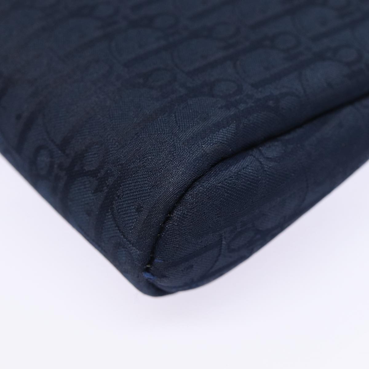 Christian Dior Trotter Canvas Pouch Navy Gold Auth bs17208