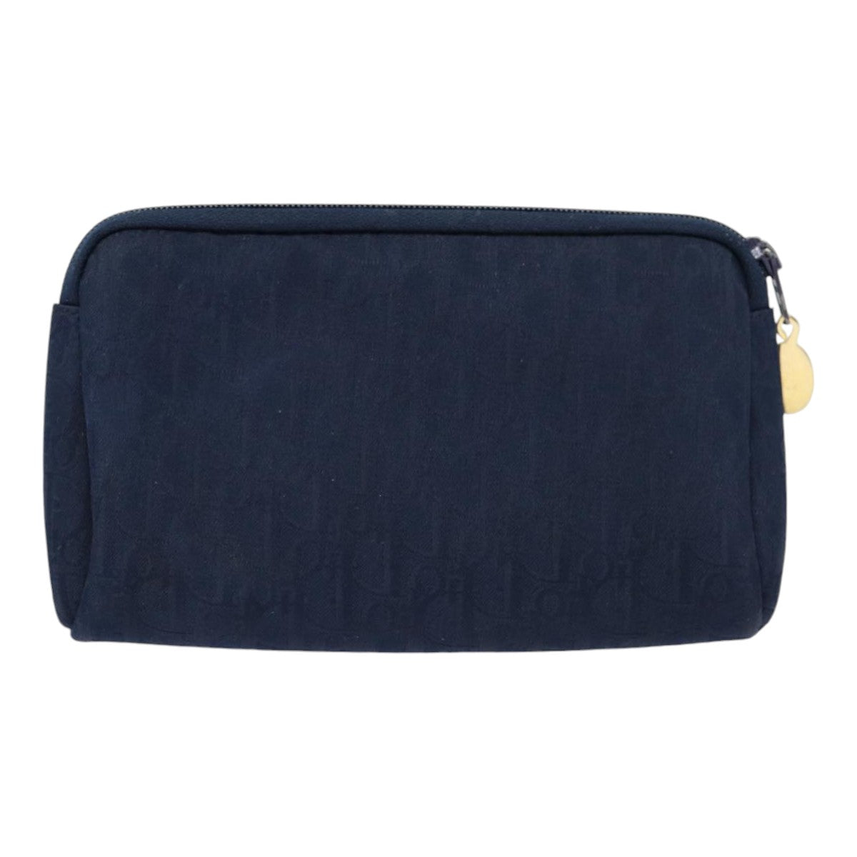 Christian Dior Trotter Canvas Pouch Navy Gold Auth bs17208
