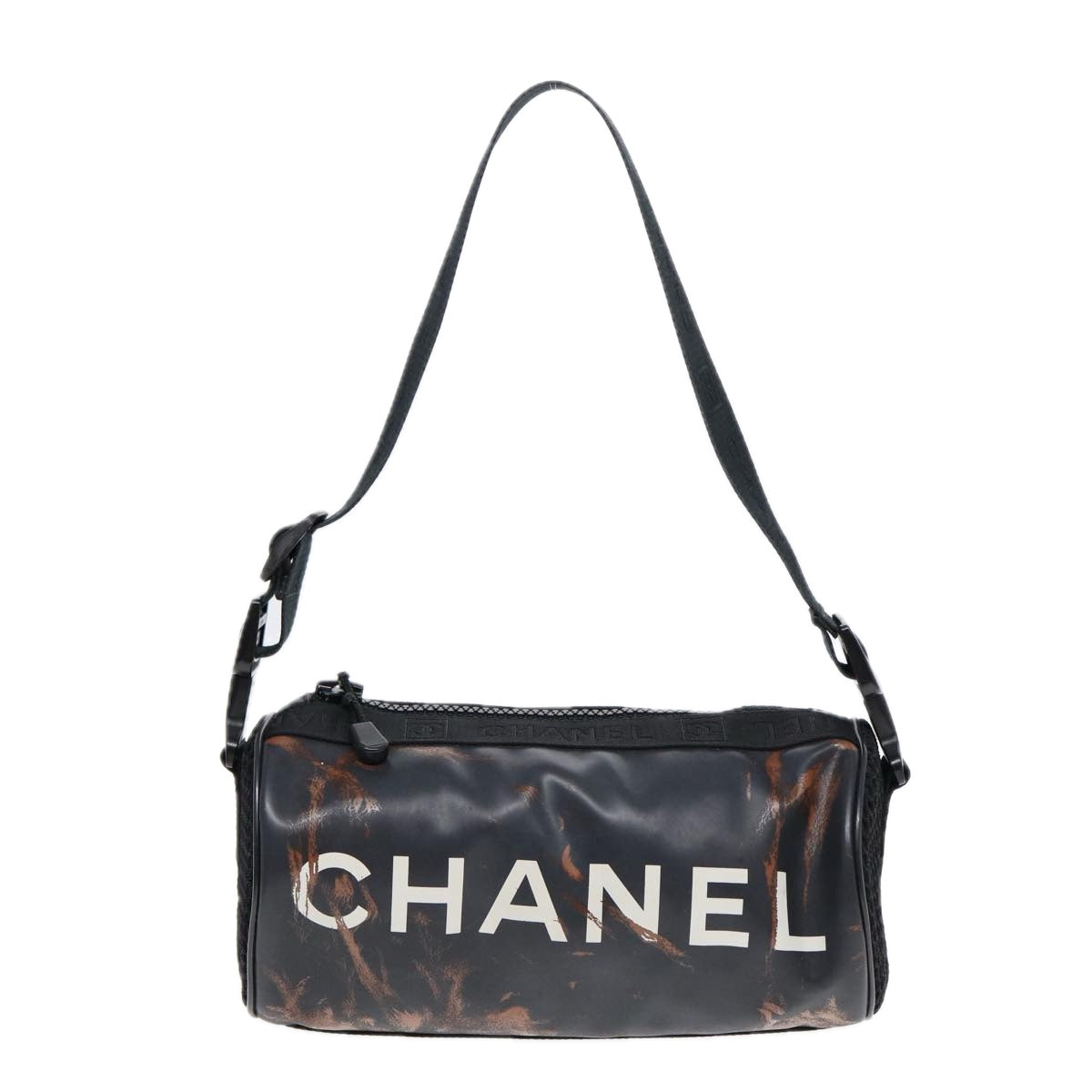 CHANEL Sports Line Shoulder Bag Nylon Black CC Auth bs17222
